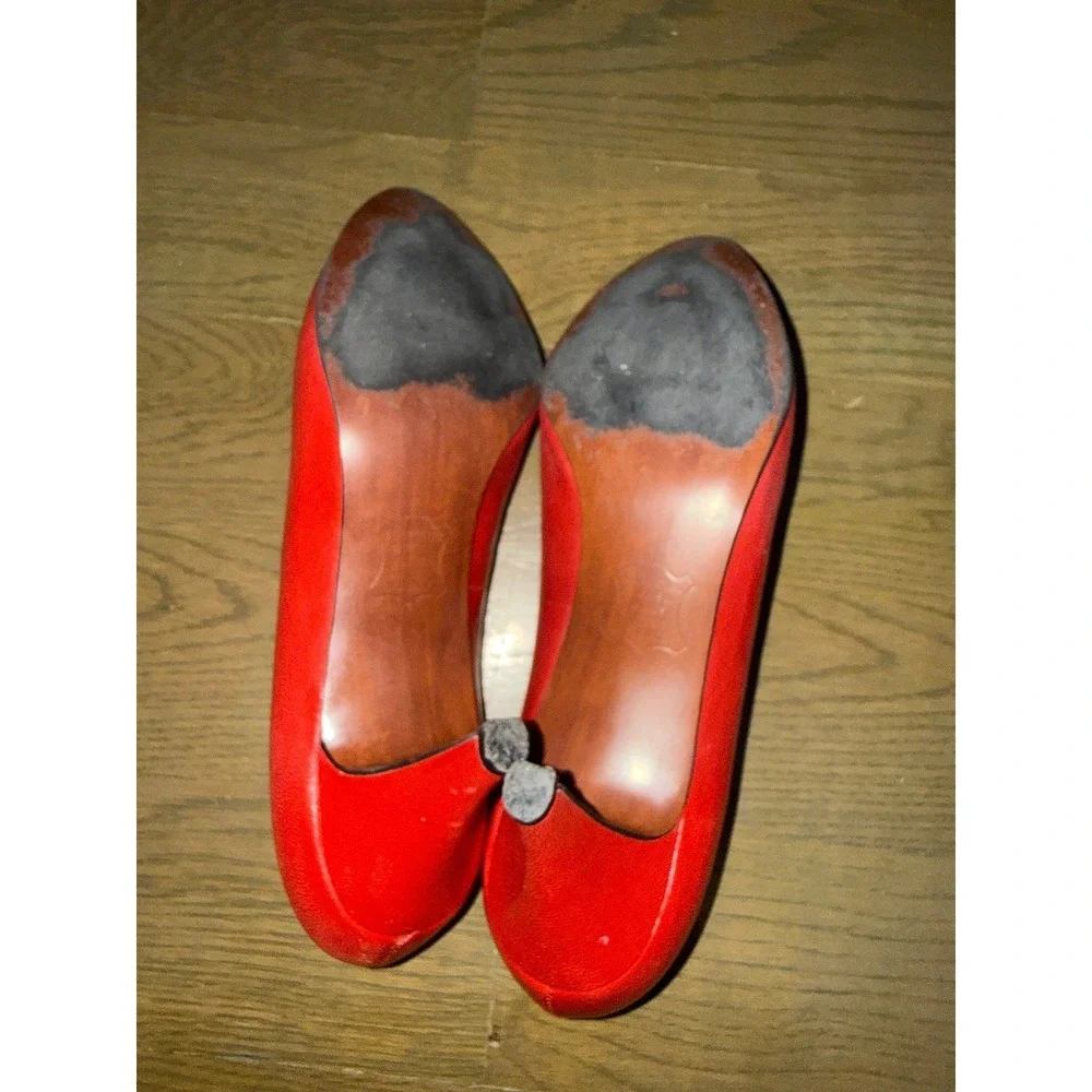 Florsheim Signature Red Leather Pumps Vintage Almond Toe Kitten Heels 8B